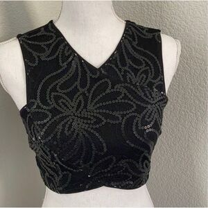 Forever 21 Black Glitzy Glamorous Sequin Crop Tank Top Size Small